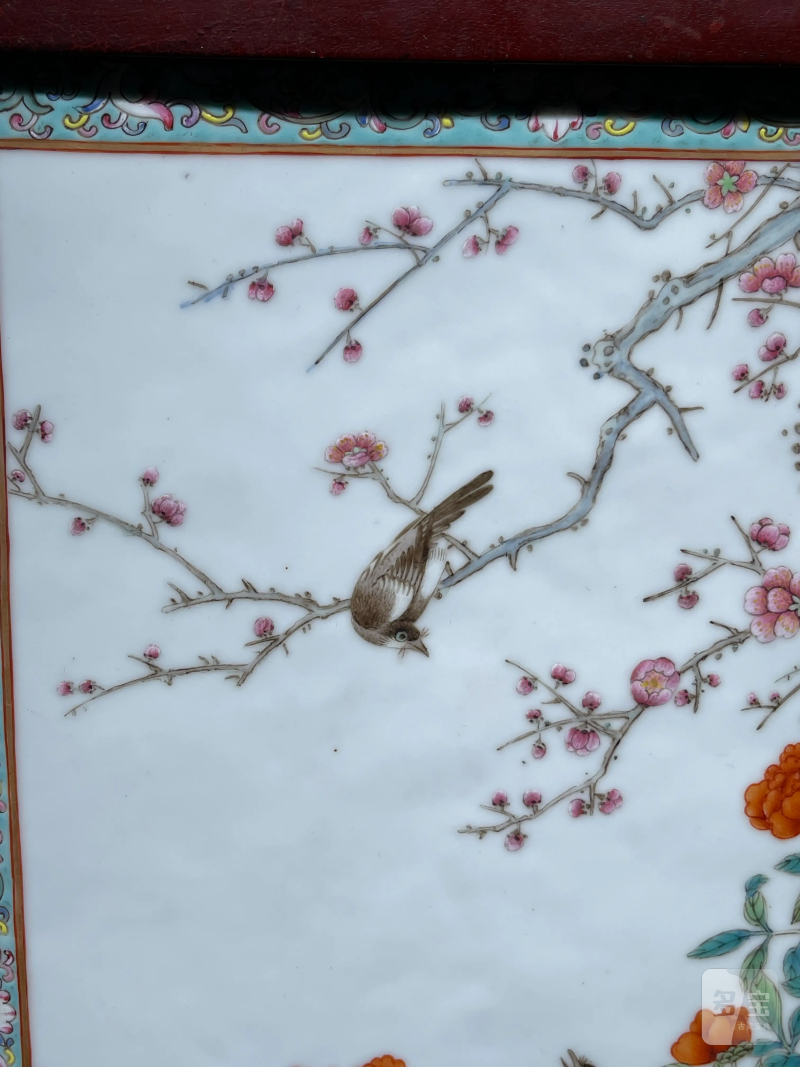 民国 粉彩花鸟纹瓷板 - 图3